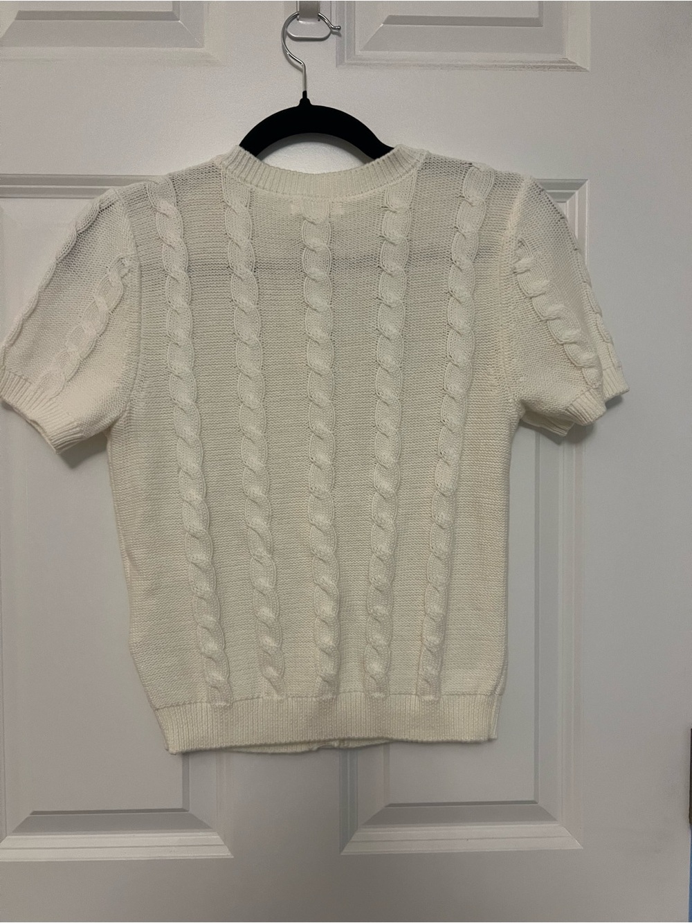 Avec Les Filles Short-Sleeve Knit Cardigan with Black Ribbon Detail - Picture 2 of 4